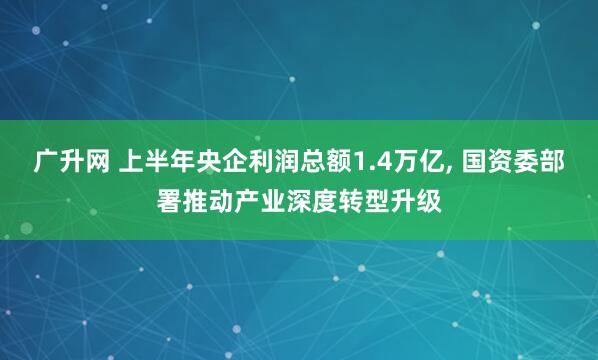 广升网 上半年央企利润总额1.4万亿, 国资委部署推动产业深度转型升级